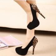 High-Heeled Shoes Leopard Splicing Shoes