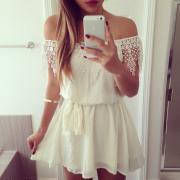 Free shipping Sexy White Lace Word shoulder Dress