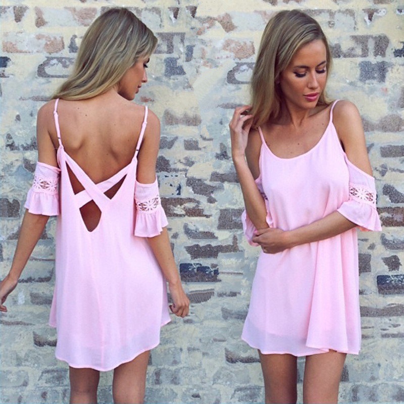 Pink Sexy Backless Dress On Luulla