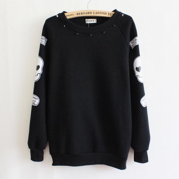 Skeleton Head Rivet Round Collar Fleece Fleece Sweater on Luulla