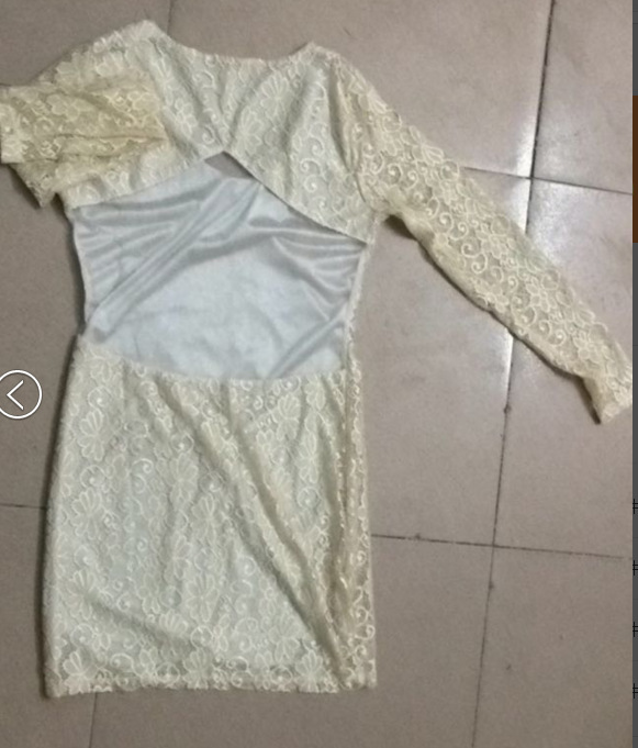 Long Sleeve Lace V Dress - White